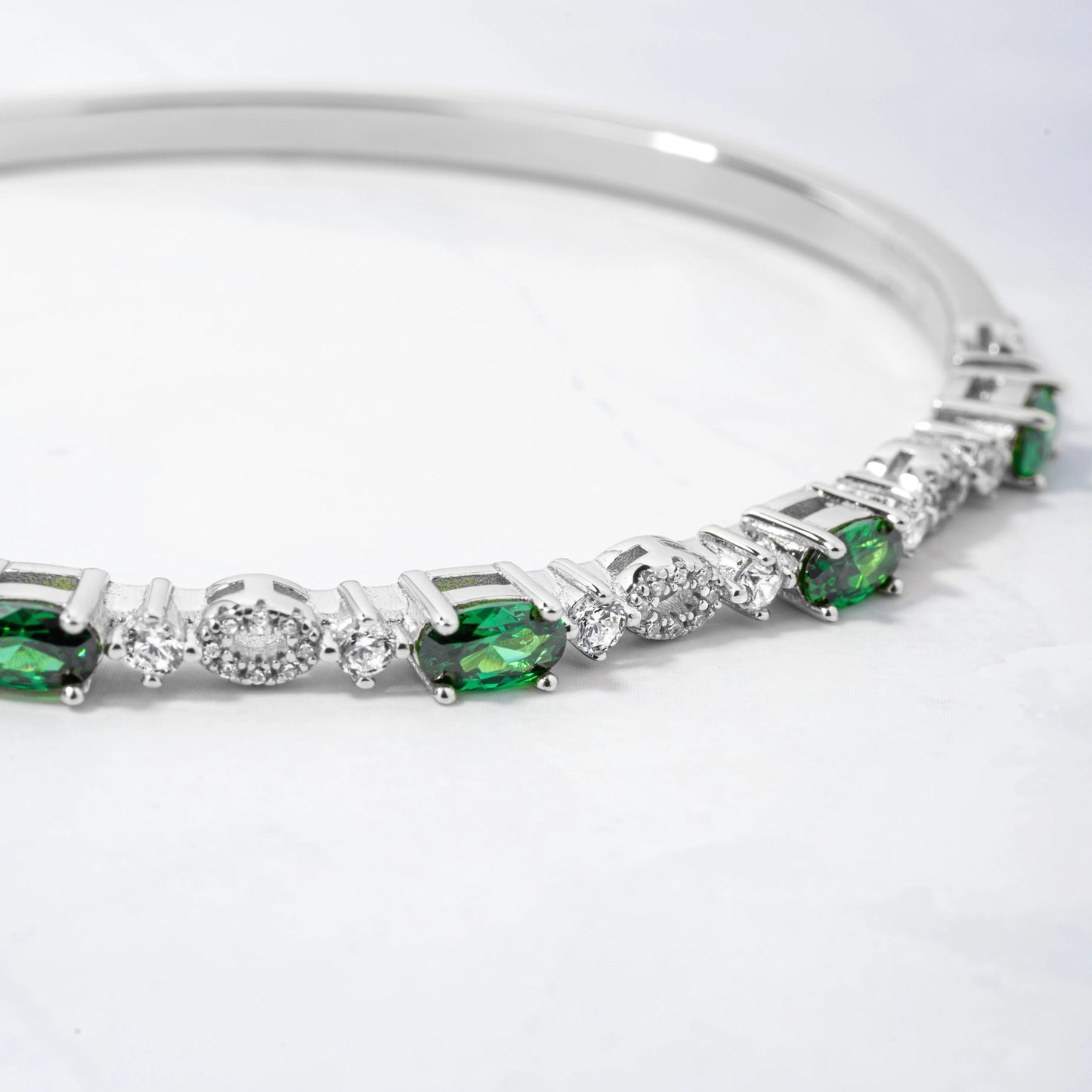 14K Emerald Bangle Silver